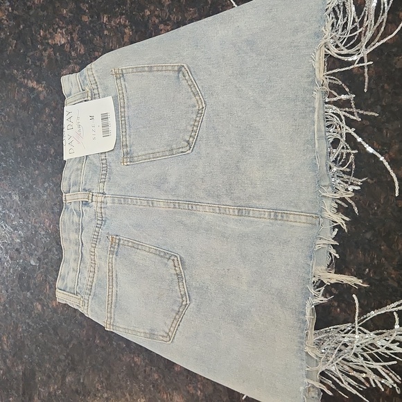 DENIM PEARL SEQUON SKIRT - Picture 3 of 6